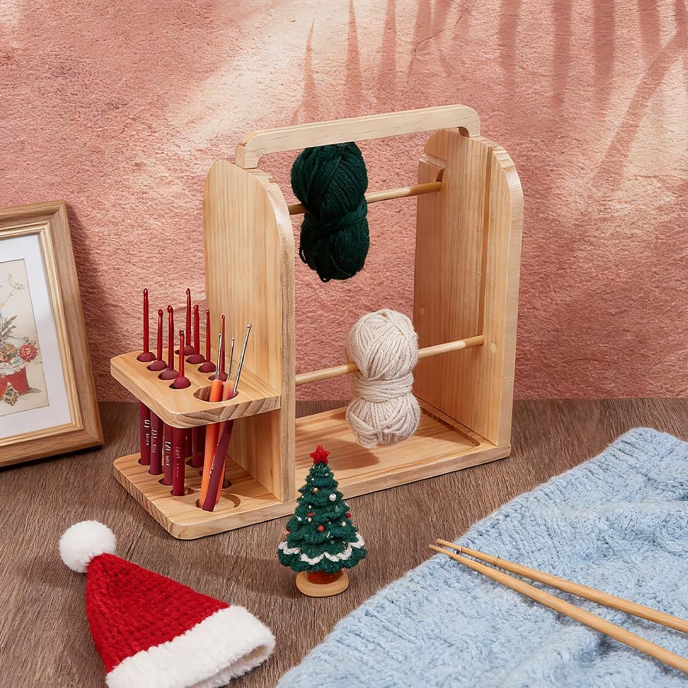 PH PandaHall Yarn Holder Wood Yarn Storage Organizer Yarns Skein Spinner Sewing Thread Organizer Yarns Ball Holder with Needle Storage and Phone Stand for Crocheting Accessories Knitting Lovers Gift