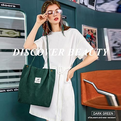 Miniatura 6 de Ndeno Bolsas de mano para mujer, bolsa de hombro de pana con bolsillo interior para trabajo, playa, almuerzo, viajes, compras, compras