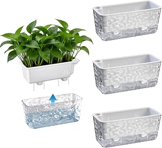 Set von 3 Selbstbewässernder Blumentopf, 28cm Rechteckige Pflanztopf Kräutertopf Fensterbank Blumenkasten mit wasserspeicher, Kunststoff Blumentöpfe für innen und außen Garten Büro