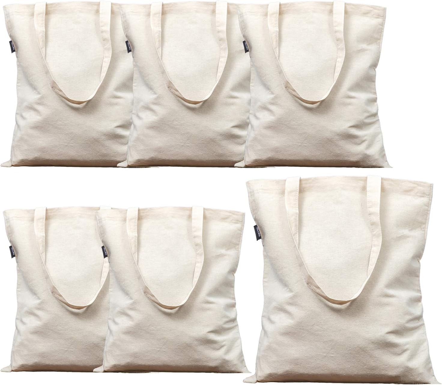 Jillmo Canvas Tote Bags Bulk, 6oz 100% Natural Cotton Plain Blank Tote Bags for Crafts (6 Pack)