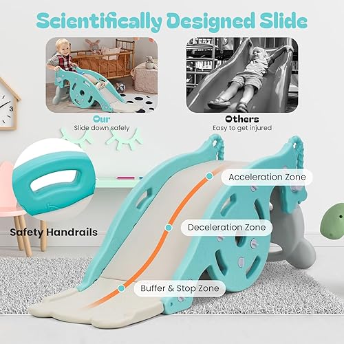 Miniatura 5 de Juguete mecedor deslizante para niños pequeños, caballo mecedor 4 en 1 con aro de baloncesto y tobogán, juguetes multifuncionales para interiores y