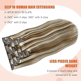 UGOTRAYS Clip In Extensions Real Human Hair Balayage Light Brown to Bleach Blonde Highlights Remy Human Hair Extensions 18 Inch 70g Double Weft 7pcs 6p613 Human Hair Clip in Extensions