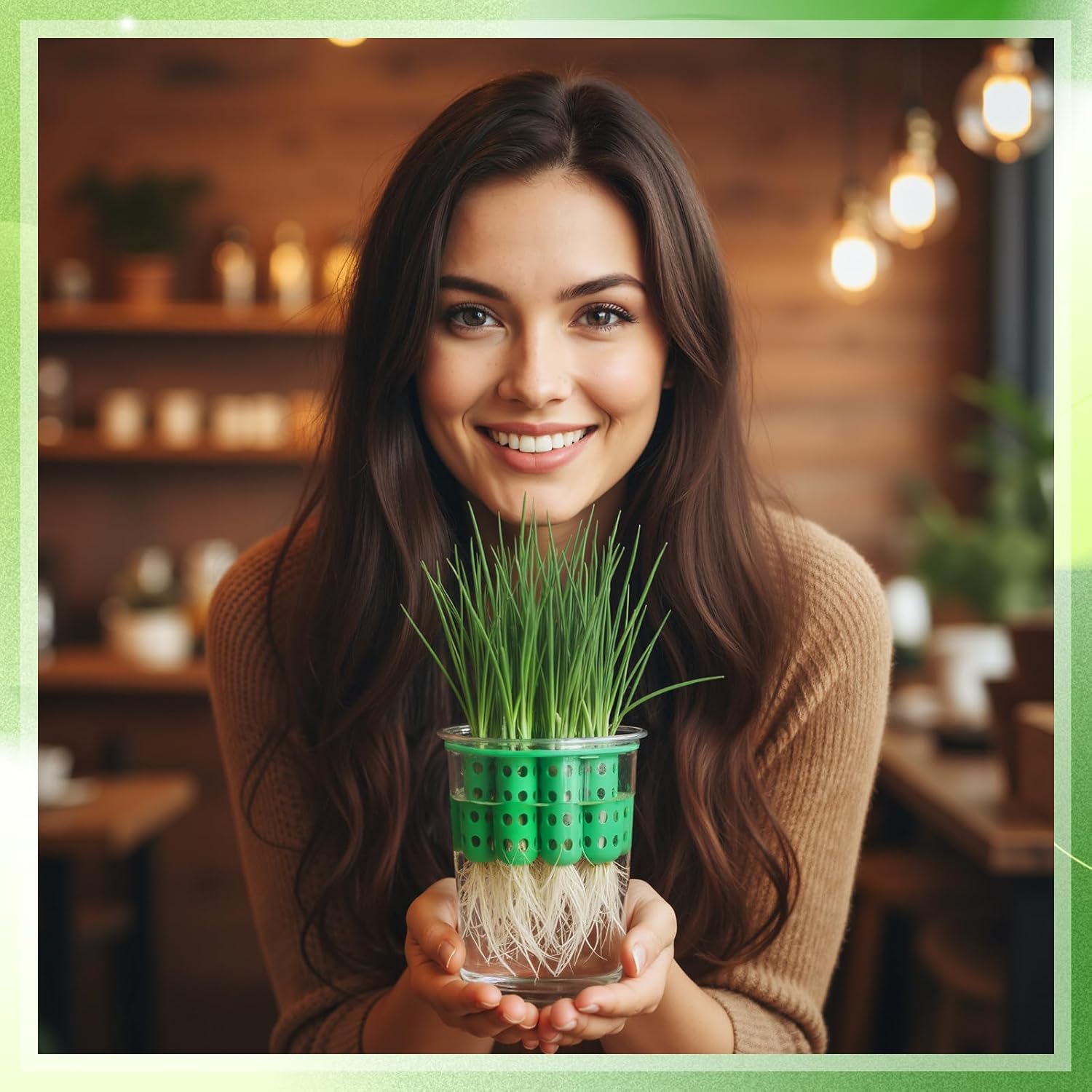 4 Pack Green Onion Planter Scallion Grower Seed Sprouting Kit Compatible with Regular Mouth Mason Jar for Windowsill Garden, Hydroponics, and Propagation Hydroponics Enthusiasts (Green)