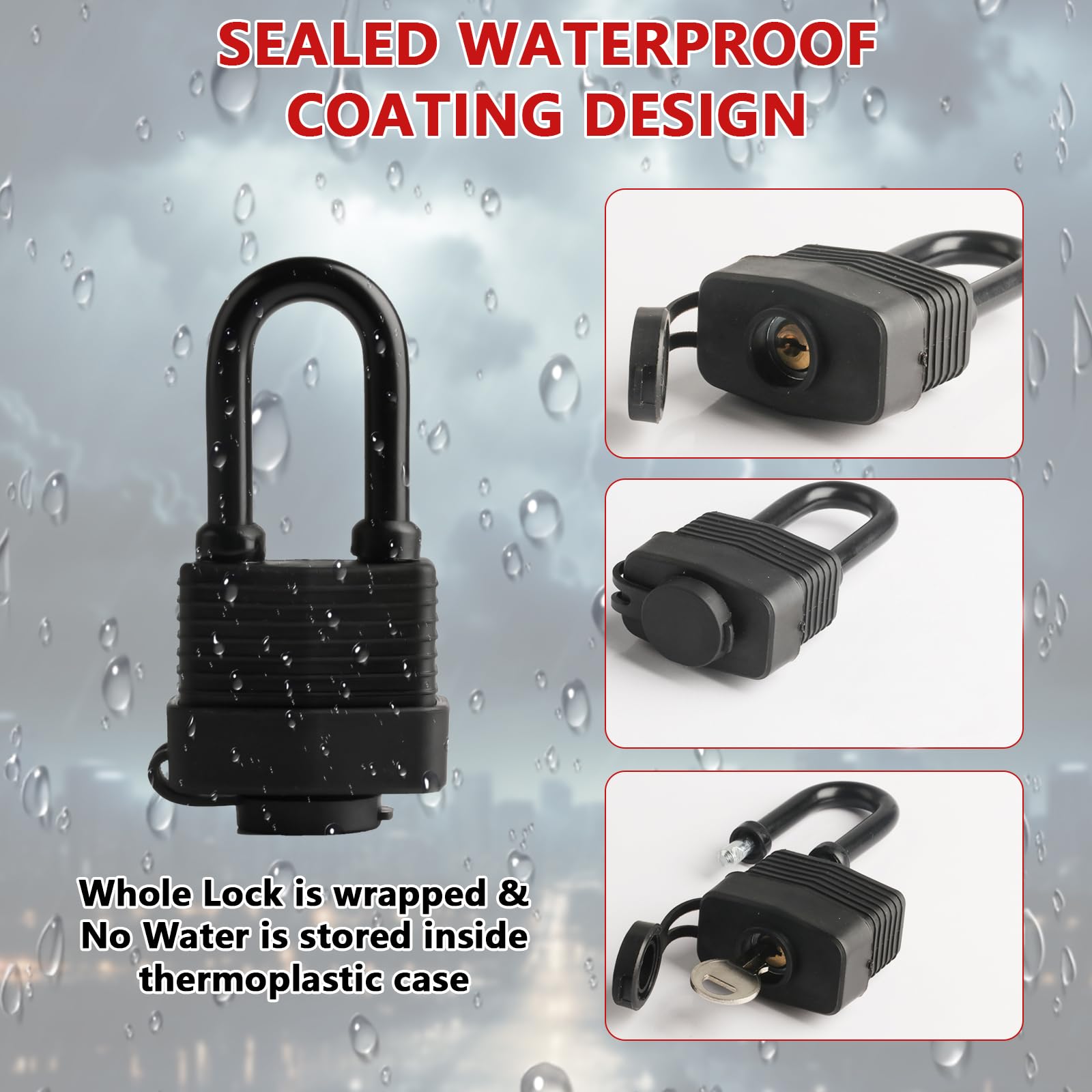 2 lucchetti con chiave, lucchetto di sicurezza, lucchetto lungo, resistente alle intemperie, con chiave, per armadietto, garage, recinzione, cancello da giardino