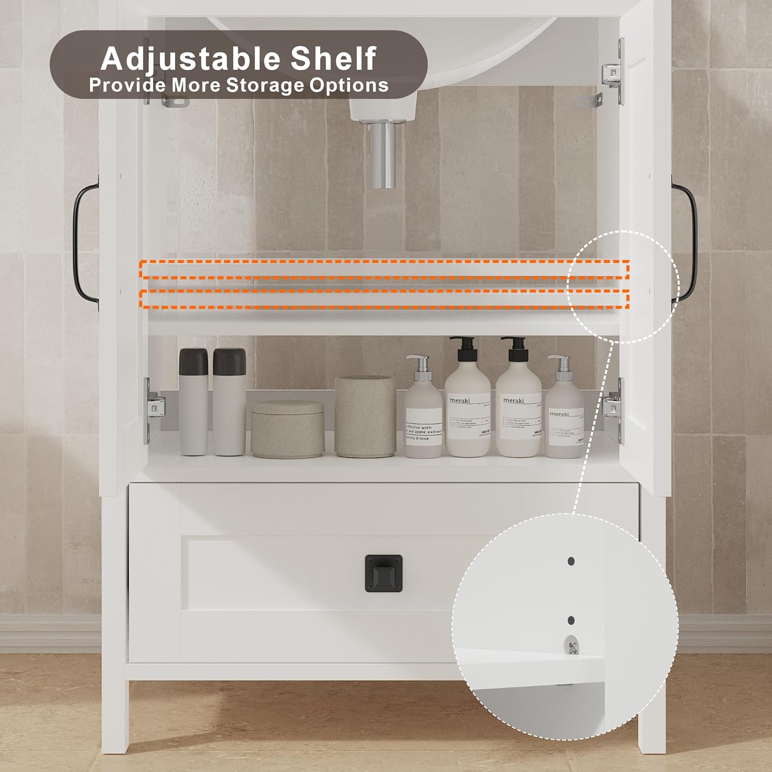 KIGOTY 24 Inch Farmhouse Bathroom Vanity Without Sink, Wooden Bathroom Storage Cabinet Without Countertop, Freestanding Bathroom Cabinet with 2 Doors and 1 Drawer