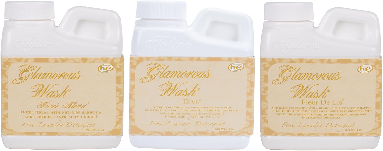 Elanze Designs Tyler Candle Glamorous and Luxurious High Efficient Wash 4 ounce Scented Fine Laundry Detergent Pack of 3; French Market, Diva, Fleur de Lis