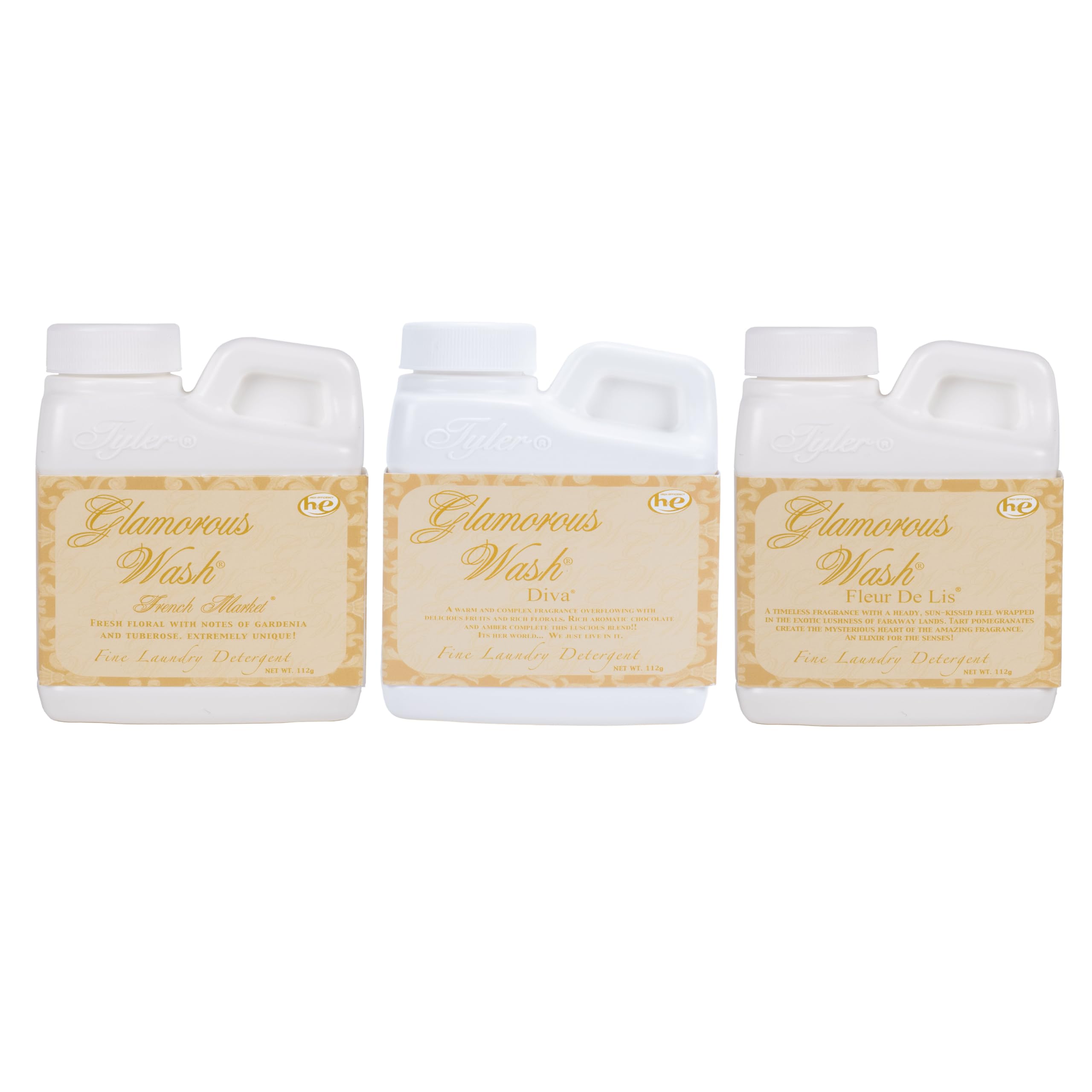 Elanze Designs Tyler Candle Glamorous and Luxurious High Efficient Wash 4 ounce Scented Fine Laundry Detergent Pack of 3; French Market, Diva, Fleur