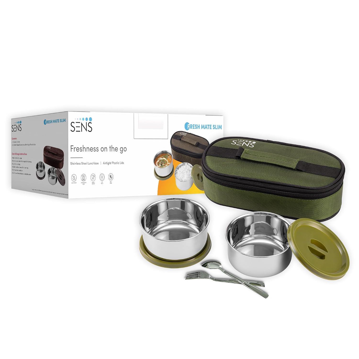 Buy SENS FreshMate Slim Lunch Box 2 Stainless Steel Container, Leak ...