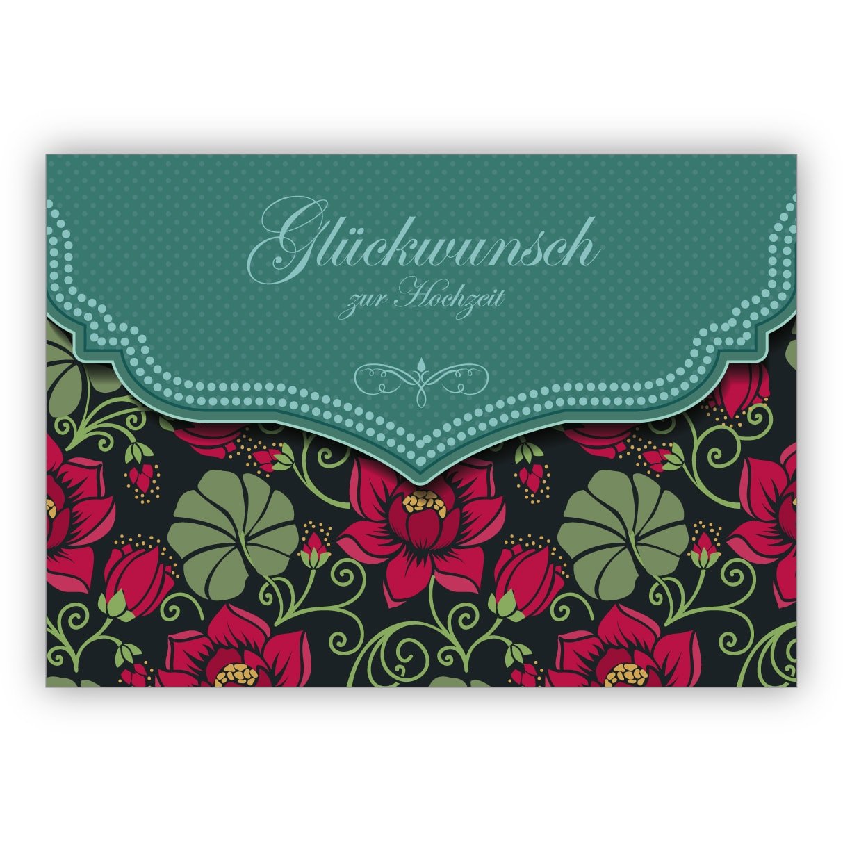 Kartenkaufrausch 16x Traum Retro Hochzeitskarte mit Vintage Seerosen Muster in grün: Glückwunsch zur Hochzeit - auch für Firmen Kunden • lustige Grußkarte mit Umschlag, hochwertig und schön