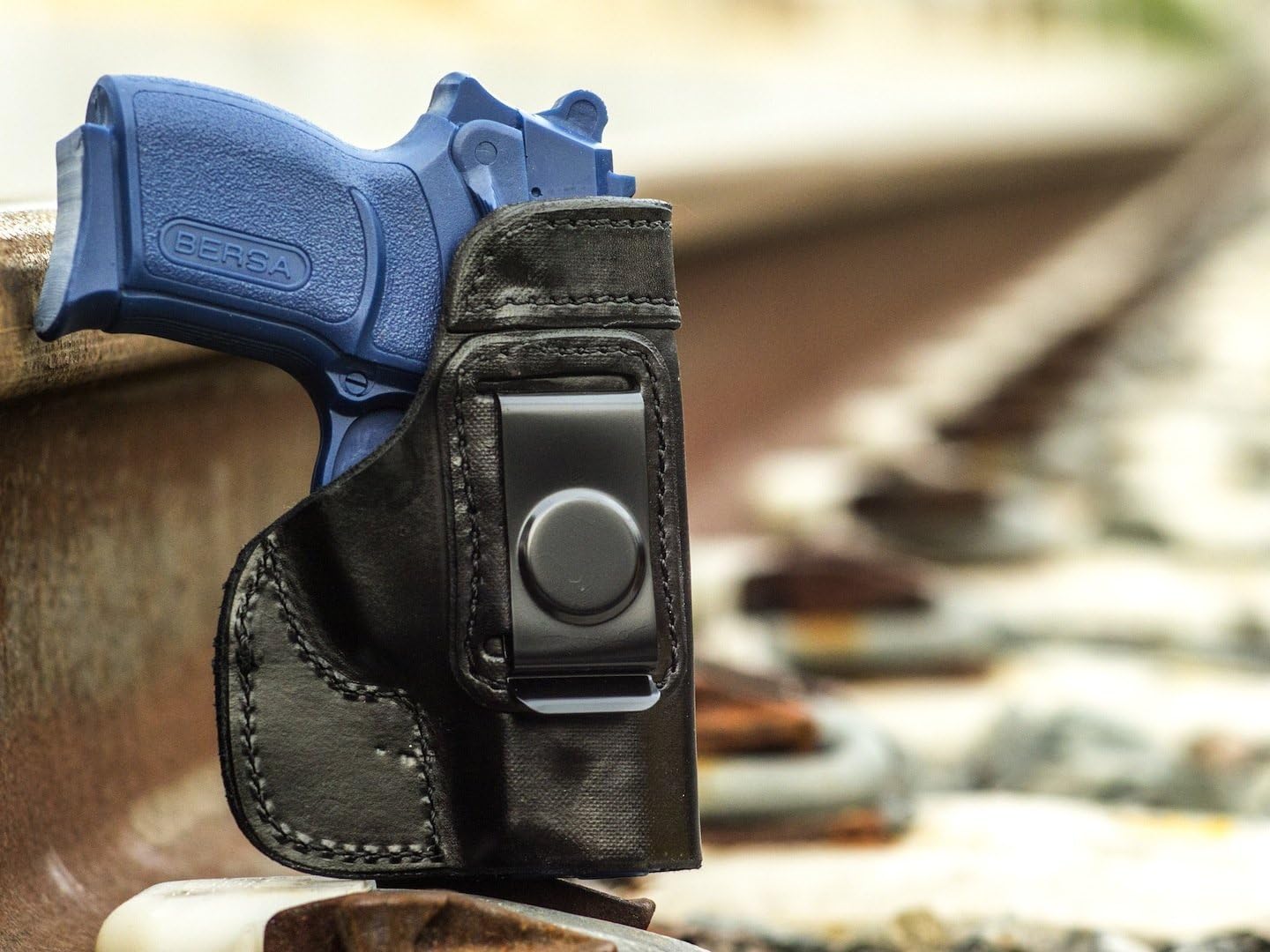 OUTBAGS USA LS2BTUC (Black-Right) Full Grain Heavy Leather IWB Conceal Carry Gun Holster for Bersa Thunder Ultra Compact UC Pro 9mm, .40S&W, .45ACP. Handcrafted in USA.