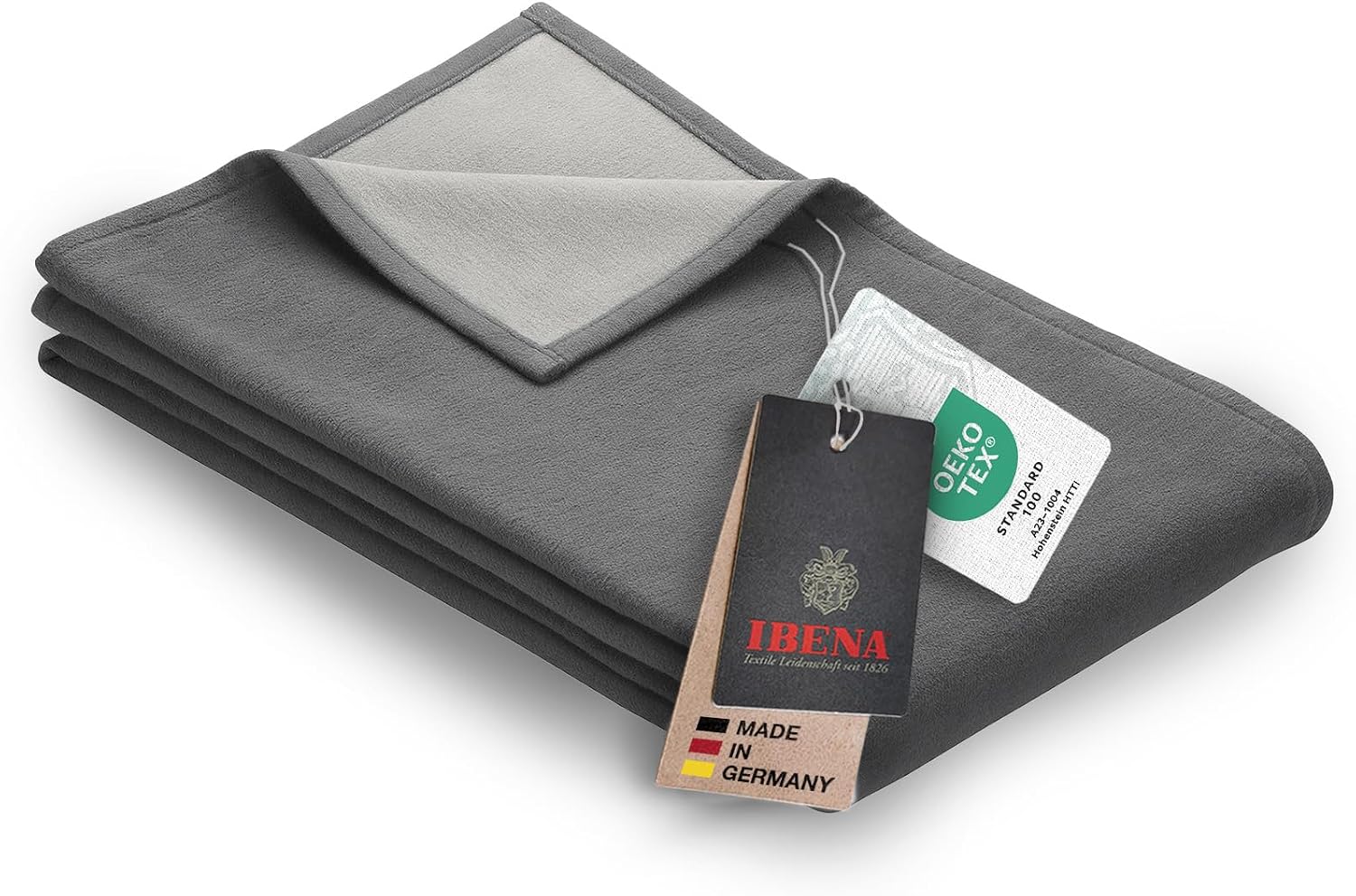 (-23%) Ibena Stockholm Baumwolldecke 140x200 cm - zweifarbige Kuscheldecke grau
