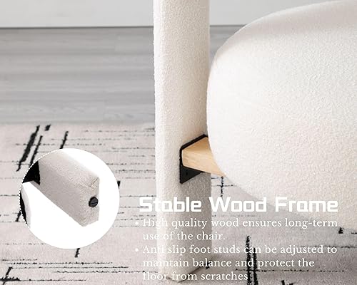 Miniatura 5 de White Boucle Barrel - Silla decorativa de barril, cómoda silla tapizada para sala de estar, silla de lectura moderna de mediados de siglo con