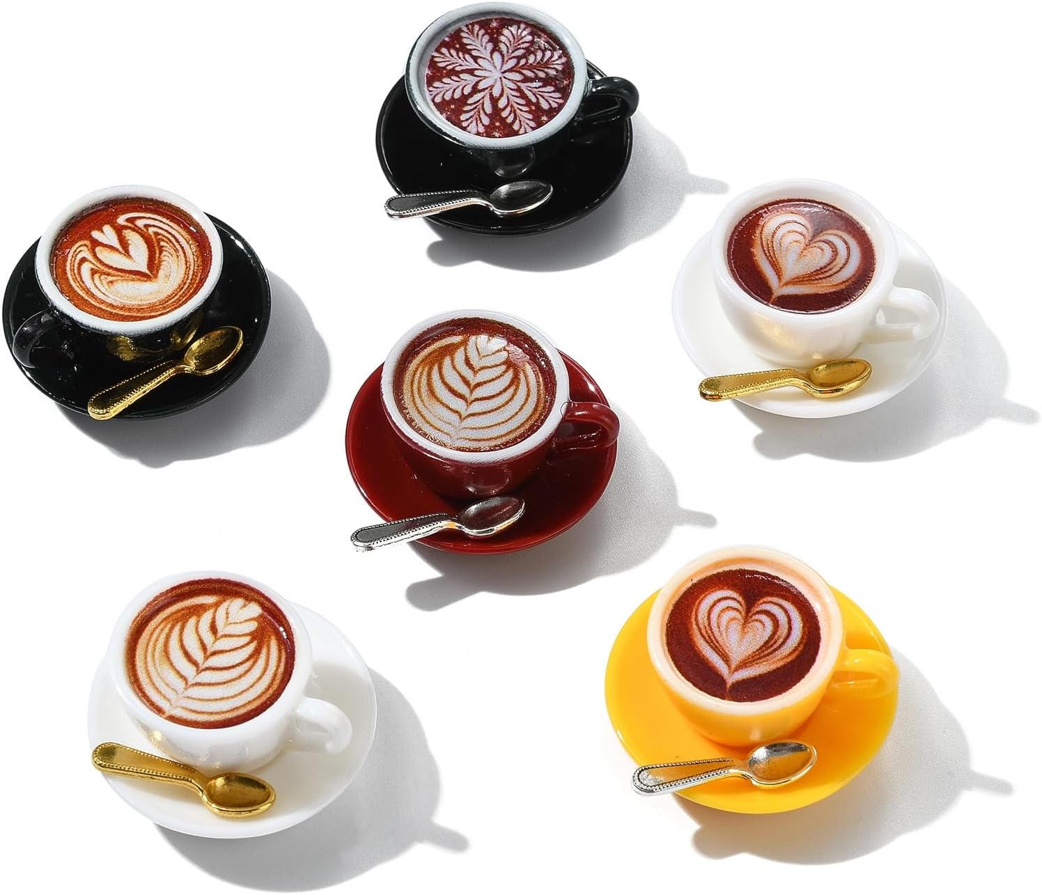 65個 コーヒーカップミニチュアフィギュアセット 13スタイル 小さな樹脂食器 プレート スプーン カップ オーナメン 【ラウンドツリーデザインシールド】