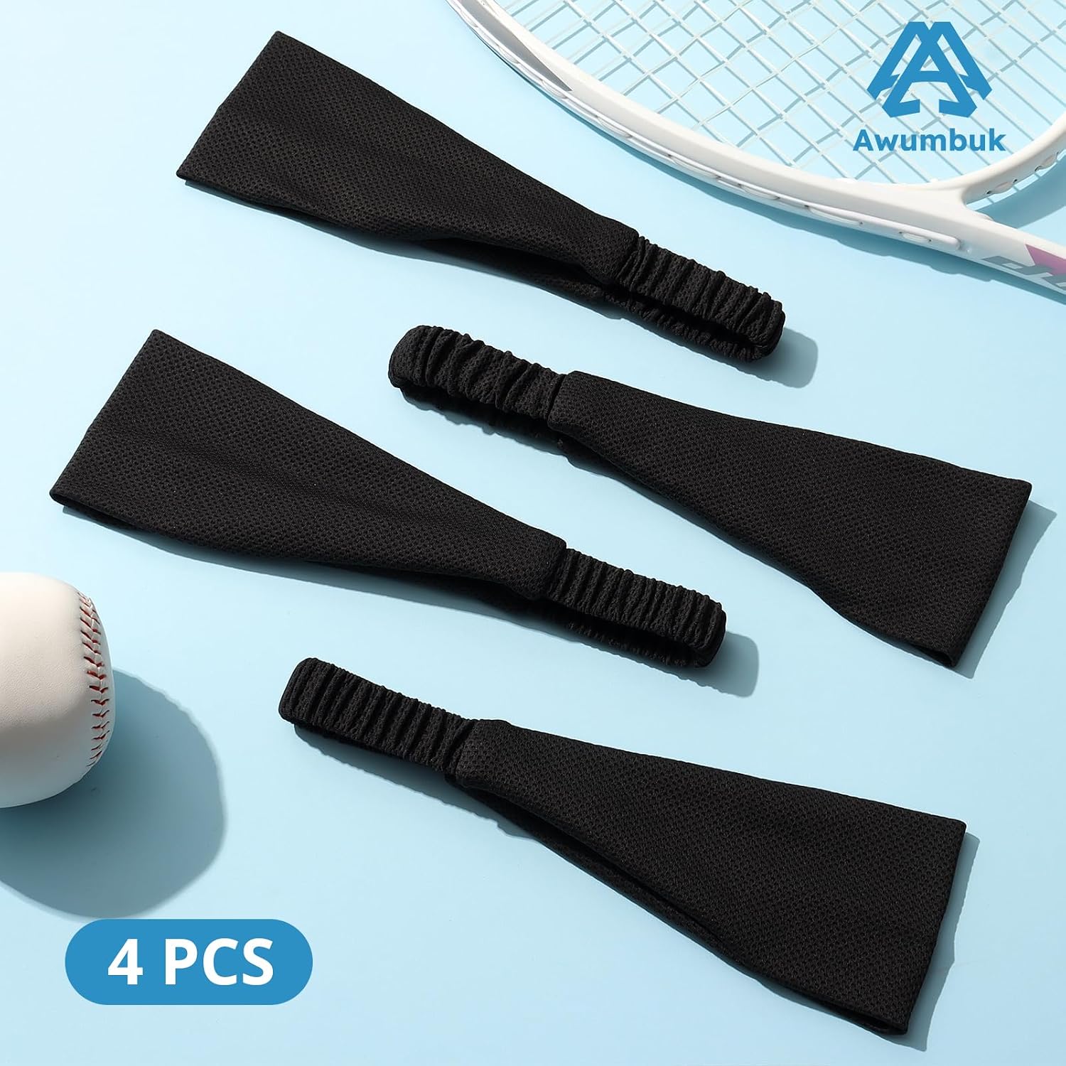 Awumbuk Cooling Headbands for Women, Non-Slip Instant Cooling Sweatbands for Women, 4-Pack Elastic Sports Head Bands Moisture Wicking for Running, Yoga, Gym Workouts, Football