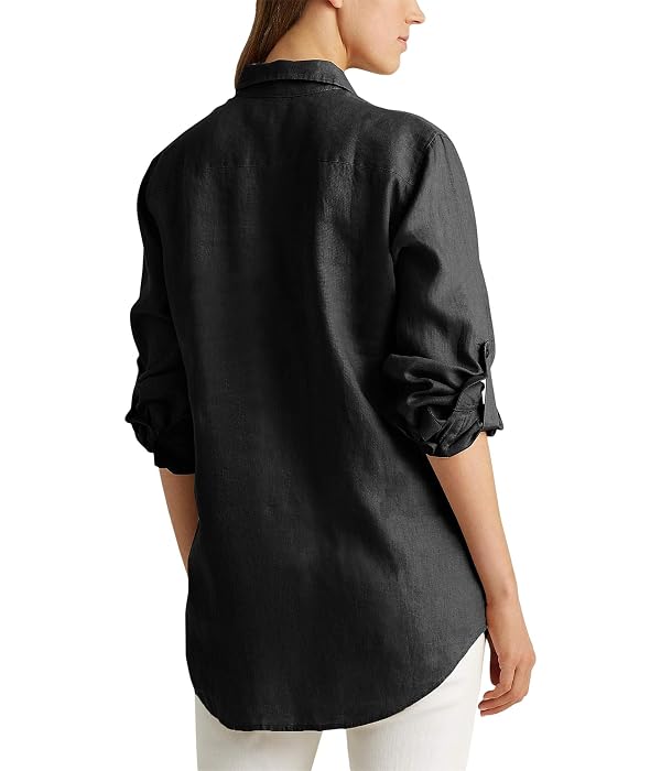 LAUREN Ralph Lauren Roll-Tab-Sleeve Linen Shirt Polo Black XL by LAUREN Ralph Lauren - Used condition - Image 2