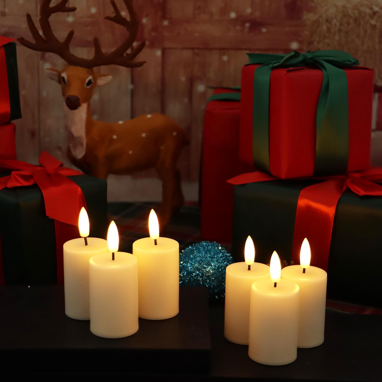 6 Pack Flameless Votive Candles with Timer(5 Hour) 1.5”x3.5” Realistic Black Wick Battery Operated Candles Plastic Fake LED Tealights for Halloween Christmas Wedding Party Holiday Decoration