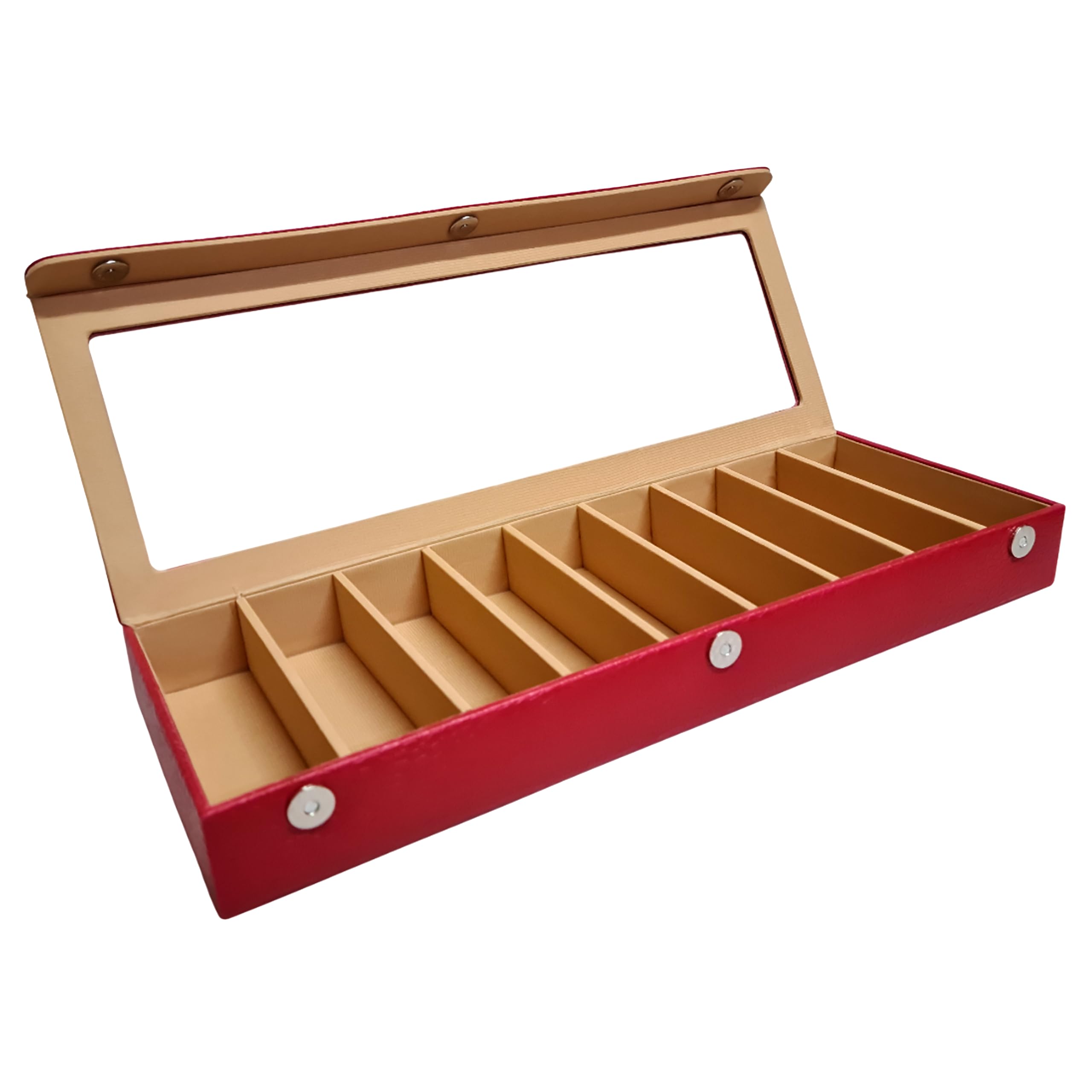 9 Slot Sunglass Case in Maroon – Premium Faux Leather Eyewear Organizer Box with Glass Lid for Men & Women Croco Maroon Color-image-1