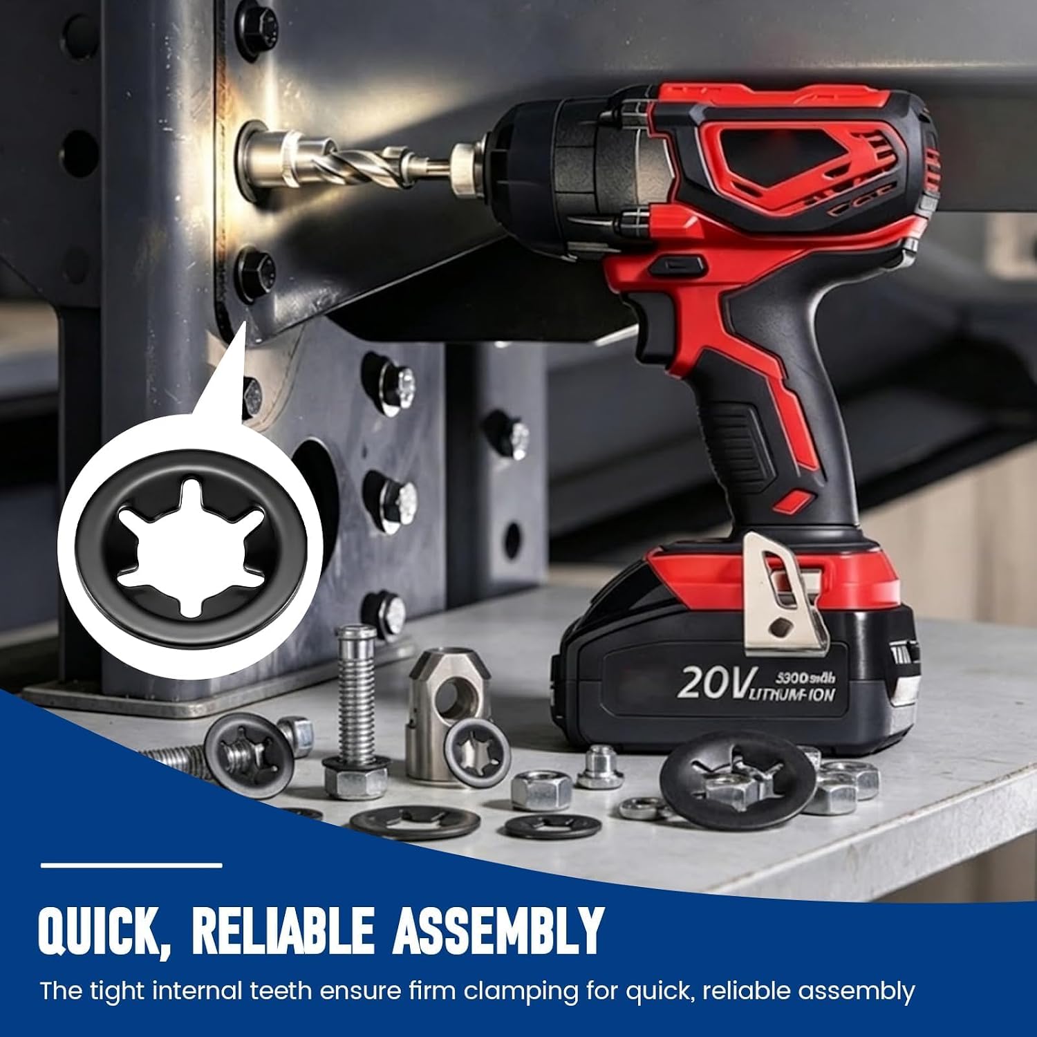 500Pcs Internal Tooth Star Lock Washers, M5 M6 M8 M10 M12 | 65Mn Steel Push On Fastening Kits, Black Lock Washers for Industrial Maintenance Use