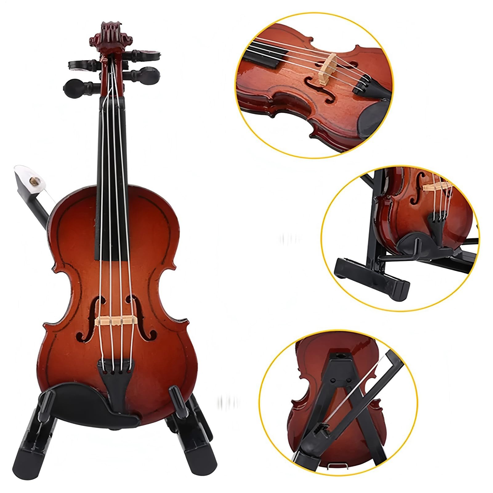 Generisch Violino in miniatura in legno con supporto, mini strumento musicale con supporto, modello da collezione, decorazione per casa delle bambole, soggiorno, camera da