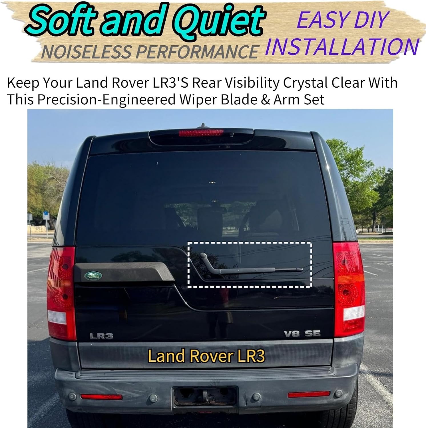 Rear Wiper Blade & Arm for Land Rover LR3 2005-2009 OEM Fit for Base, HSE, SE, HSE Lux Models All-Weather All Season Rear Back Windshield Wiper Blade Set for 2009 2008 2007 2006 2005