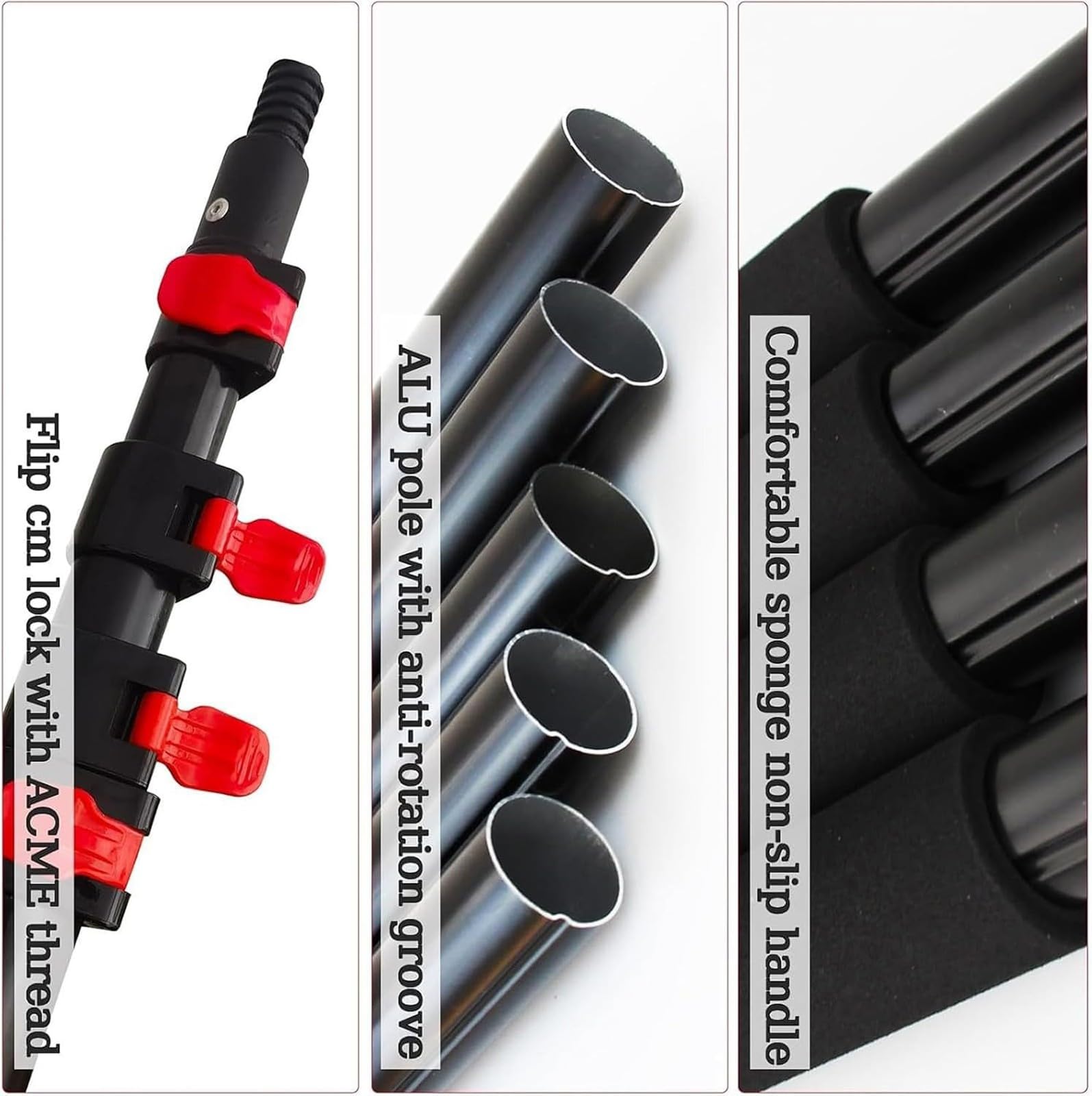 Cepillo extensible de limpieza de ventanas Teles de 7,2 m con poste alimentado por agua, ideal para paneles solares y cabezal de limpieza de 55 cm de alto alcance de 10,8 m.