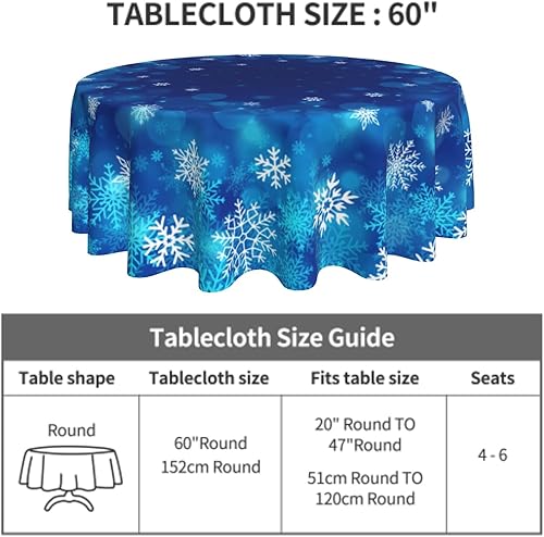 Miniatura 3 de Giwawa Mantel redondo de copos de nieve de invierno, mantel de nieve azul y blanco de Navidad de 60 pulgadas para decoración de cocina, comedor,