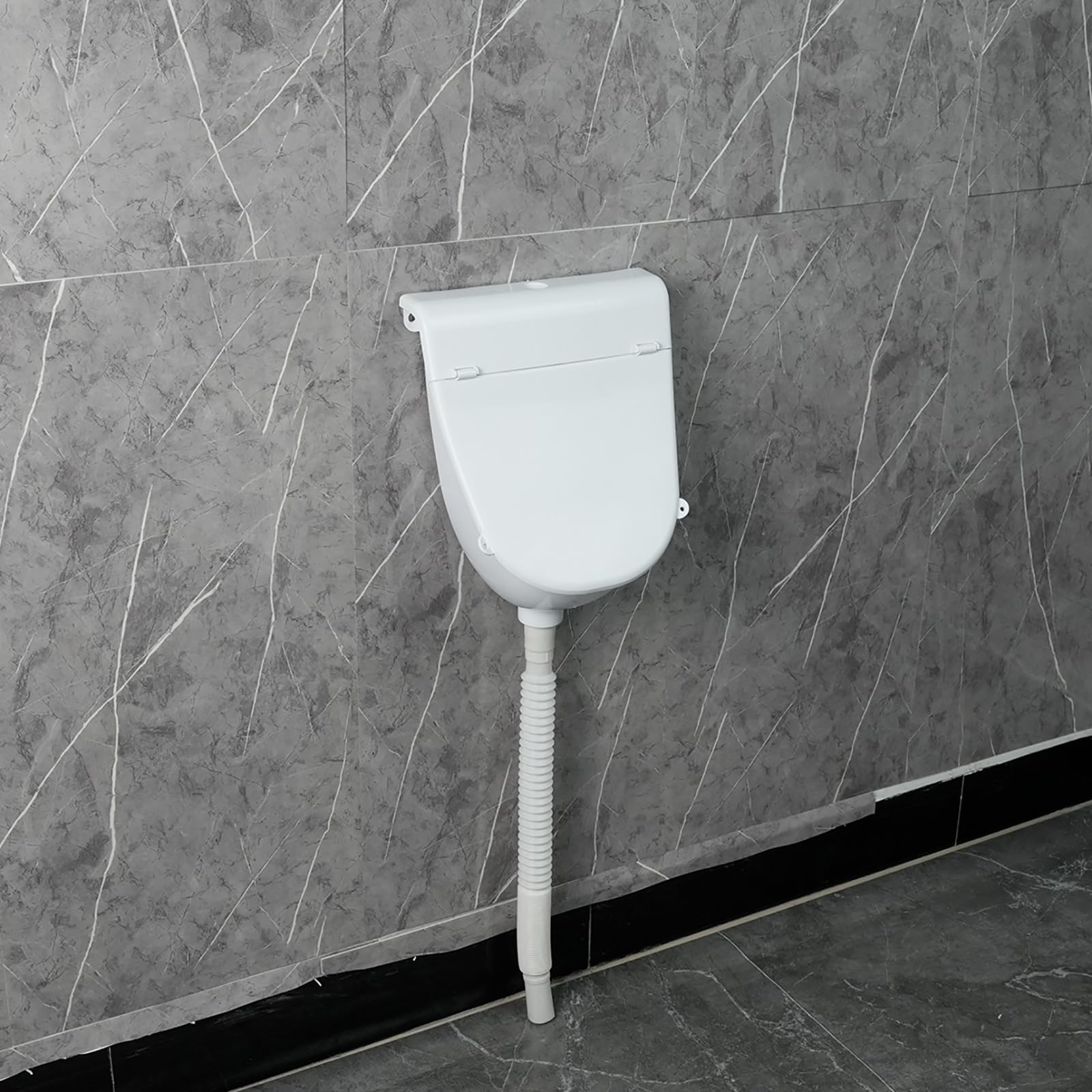 Urinal mit Deckel Wandmontiertes Urinale für Herren, Badezimmer, Garage, Erwachsene, Kunststoff-Urinal Spülventil und Schlauch, Außentoilette, Urinabscheider(White)