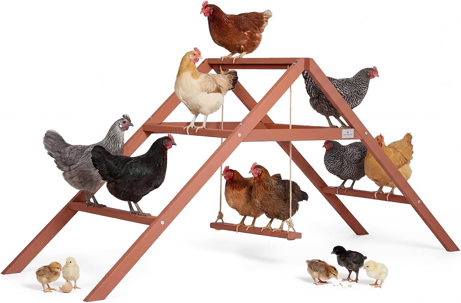 PETSFIT Wooden Chicken Perch & Roosting Bars for 10-12 Chickens–3-Layers Design with Swing, Durable Fir Solid Wood for Outdoor Coops,Easy Assembly & Cleaning,Promotes Healthy & Happy Chickens