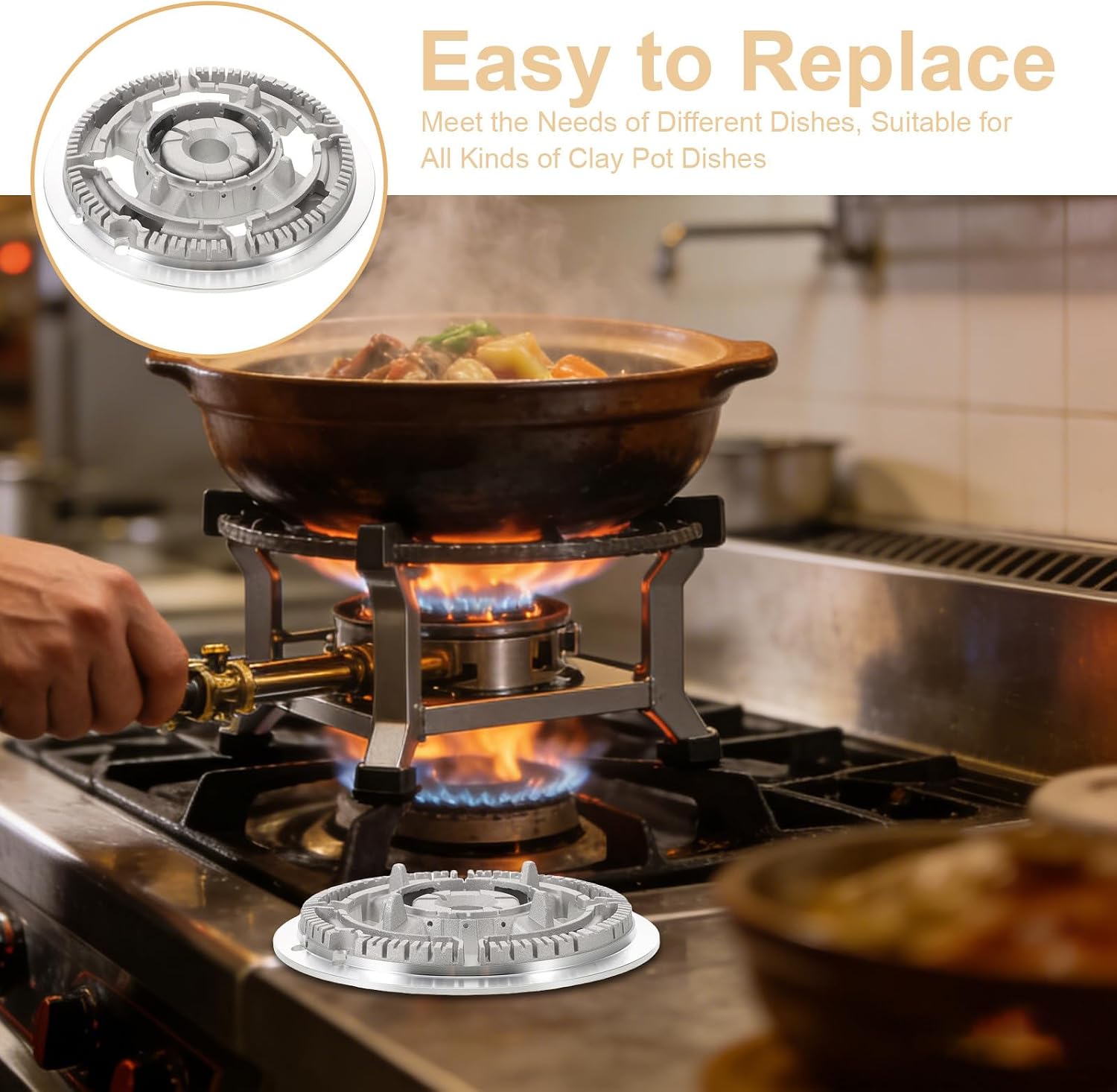 Heavy Duty Iron Gas Cooktop Burner Flame Distributor Plate 6 Inch Heat Diffuser for Embedded Gas Stove Kitchen Use with Combustion Stabilizer and Flame Guard