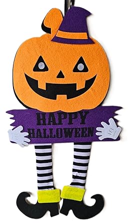 MPS My Party Suppliers 1 PCS Happy Halloween Felt Hanging, Pumpkin Felt Hanging With Hat, Hanging Decor for Halloween, Hangings for Home Wall Door Window Decorations, Pumpkin Decor items