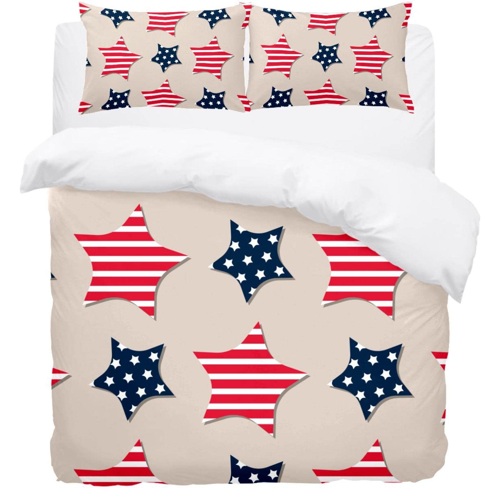 Housse de couette étoiles rouge et marine en textile de qualité supérieure avec ses 2 taies