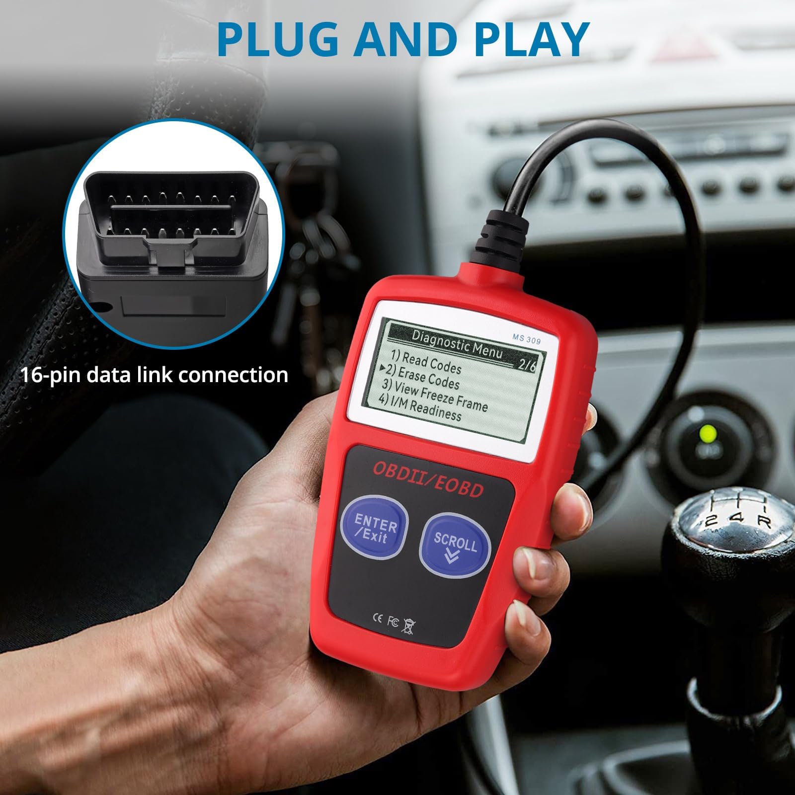AUTOUTLET OBD2 urządzenie diagnostyczne, OBD2/EOBD, skaner kodów błędów z definicją, gotowość I/M i 10 języków, czytnik kodów błędów