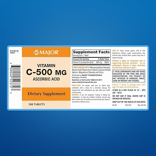 Miniatura 7 de MAJOR Vitamina C-500 mg de ácido ascórbico - Nueva fórmula - Tabletas de vitamina C - Suplemento dietético - 300 unidades (1 paquete)