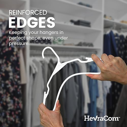 Miniatura 15 de HevraCom Perchas de plástico duraderas, paquete de 50 perchas de plástico blanco con clips para pantalones, faldas, pantalones cortos, camisas