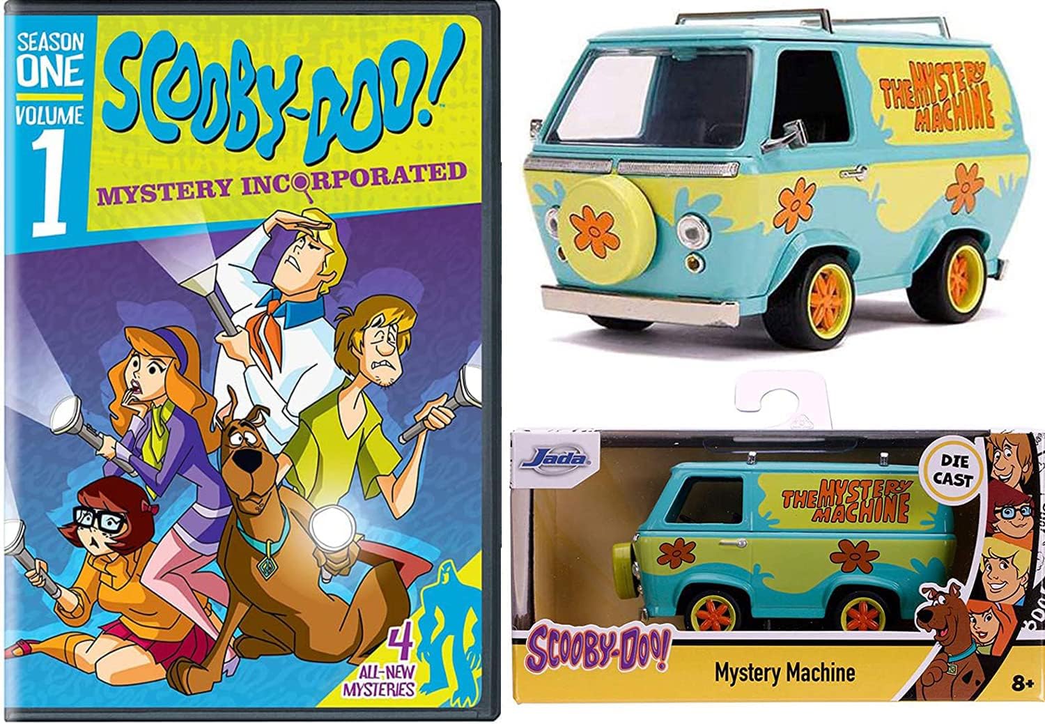 What's New Scooby-Doo? Cartoon & Mystery Machine - Incorperated DVD & Mystery Machine Die-Cast Van Bundle Vol. 1 Monsters & Gang Animated Set Hollywood Rides