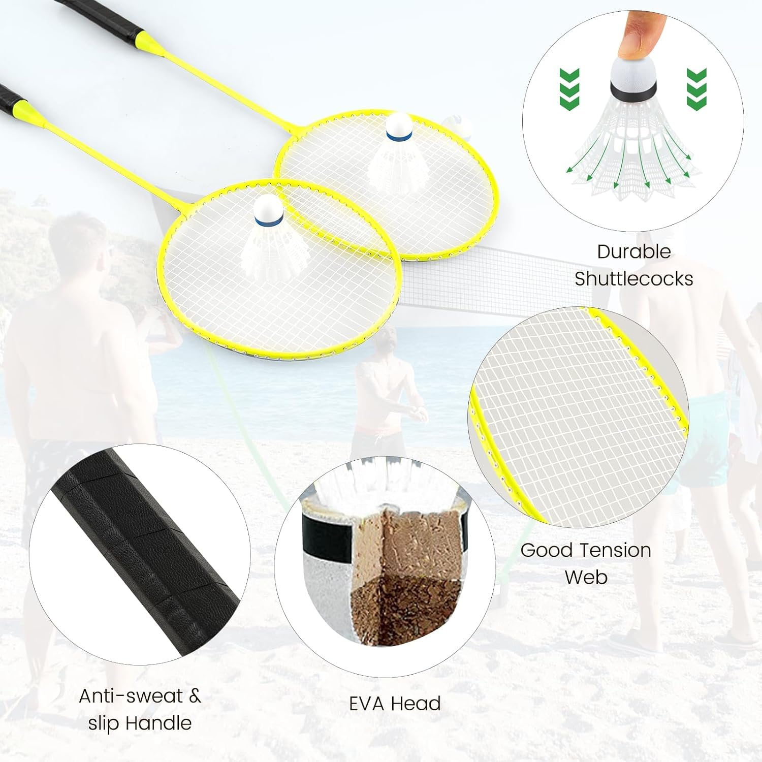 Tragbares Badminton-Set, Faltbares Badmintonnetz | Mit Freistehendem Ständer, 2 Badmintonschlägern, 2 Federbällen, Für Indoor- Und Outdoor-Spiele Green 270 X 33.5 X 160 cm