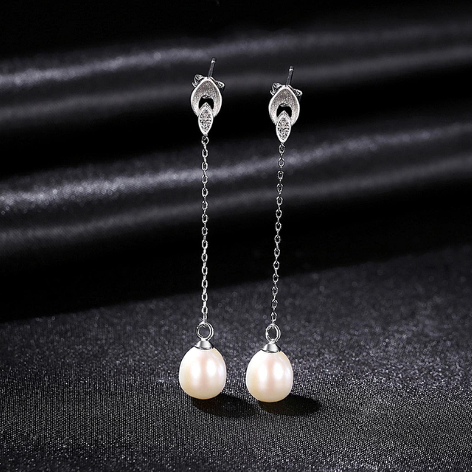 Natural Pearls Drop Earrings For Women 925 Sterling Silver Long Dangle Fine Jewelry Dating