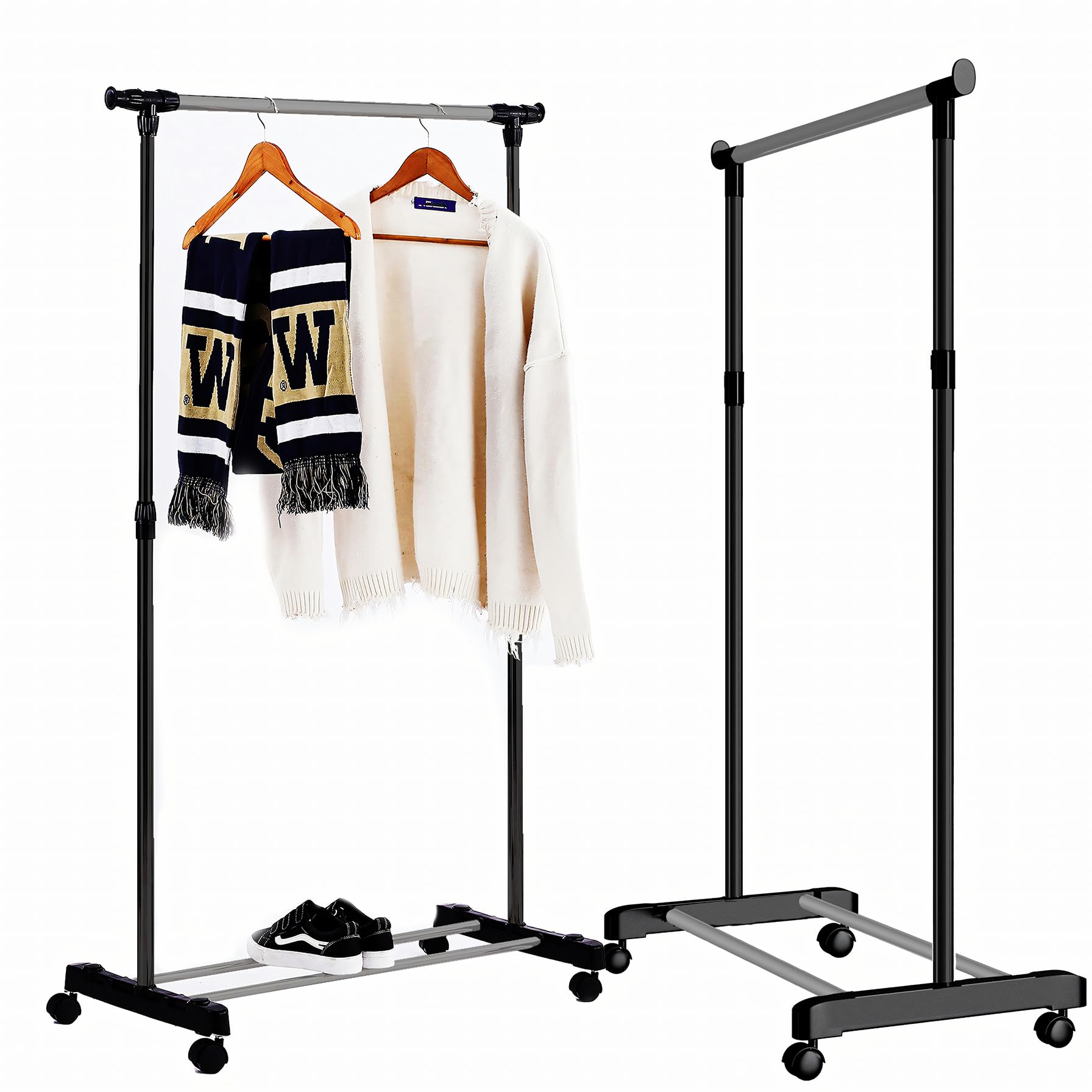 Retoo Kleiderständer auf Rollen Höhenverstellbar, Garderobenständer mit Ausziehbare Kleiderstange aus Edelstahl, Mobil Kleiderwagen, Klamottenständer Stabil bis 10 kg, Rollbarer Rack Küche, Haushalt & Wohnen