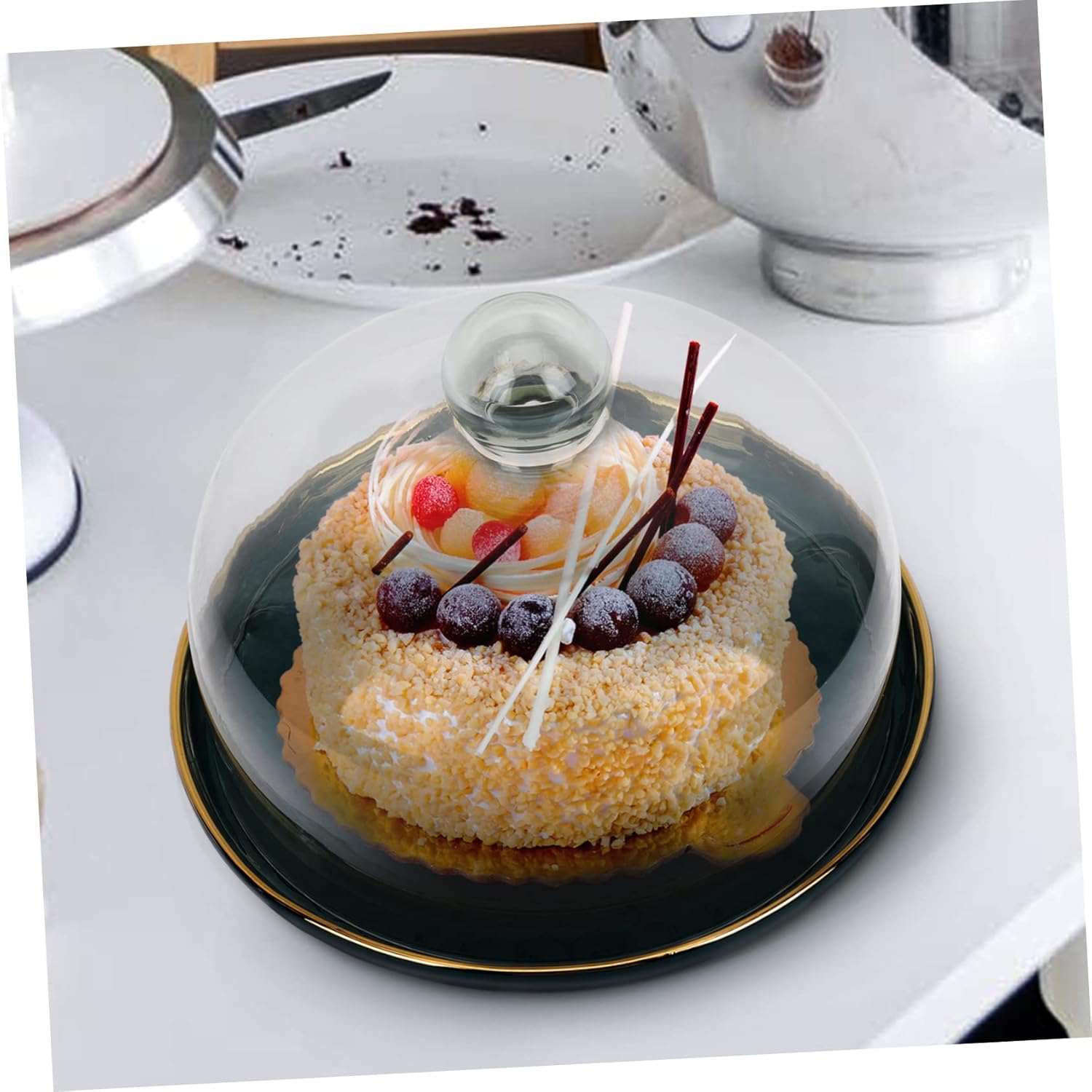 KICHOUSE Dessert Tray Set with Glass Dome Cover Cake Serving Plate Food Storage Container for Parties and Events for Displaying Cakes and Snacks