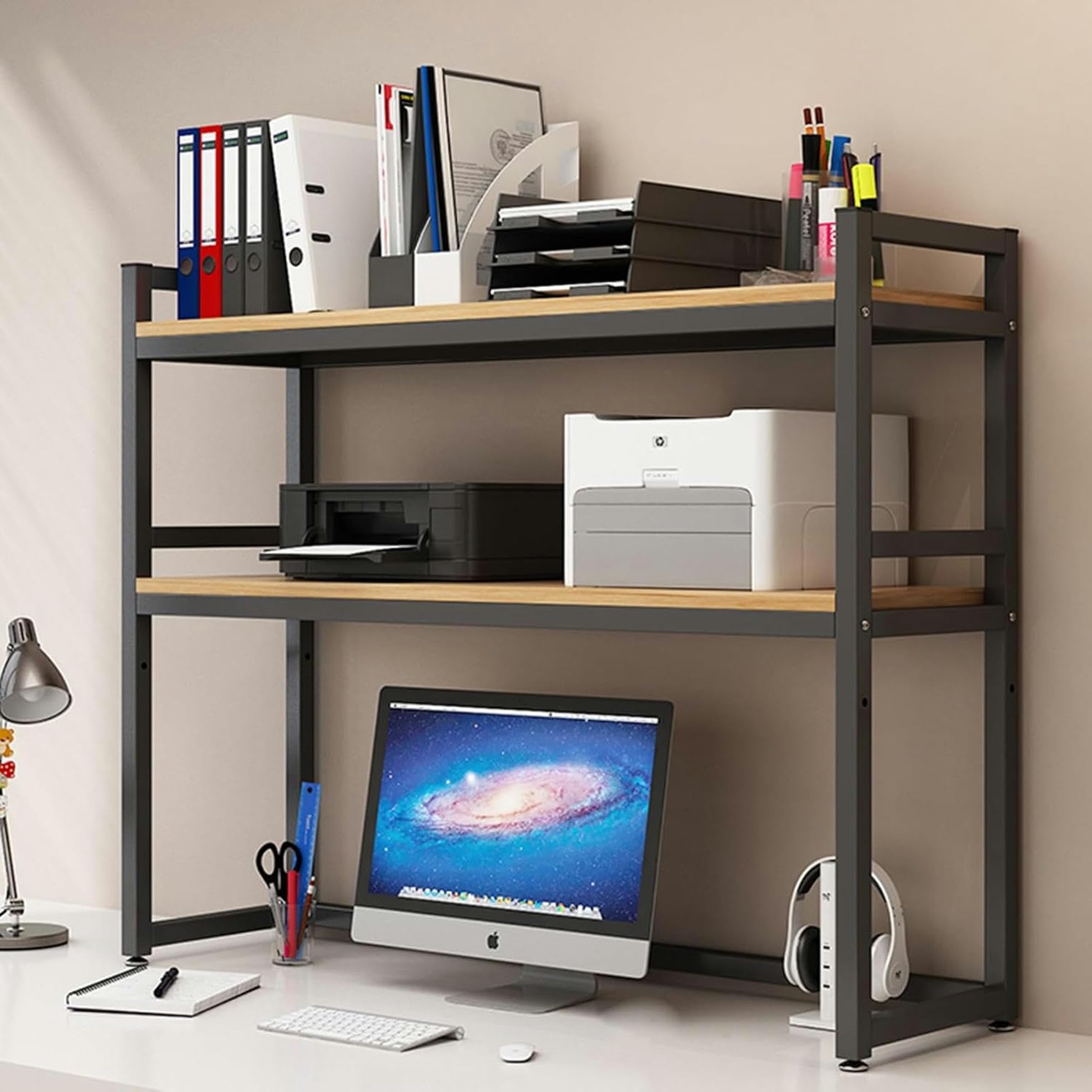 Mensola da scrivania regolabile a 2 ripiani, multiuso per boo e display, Slish Office Sto Solut, salvaspazio (B-115 x 32 x 90 cm)