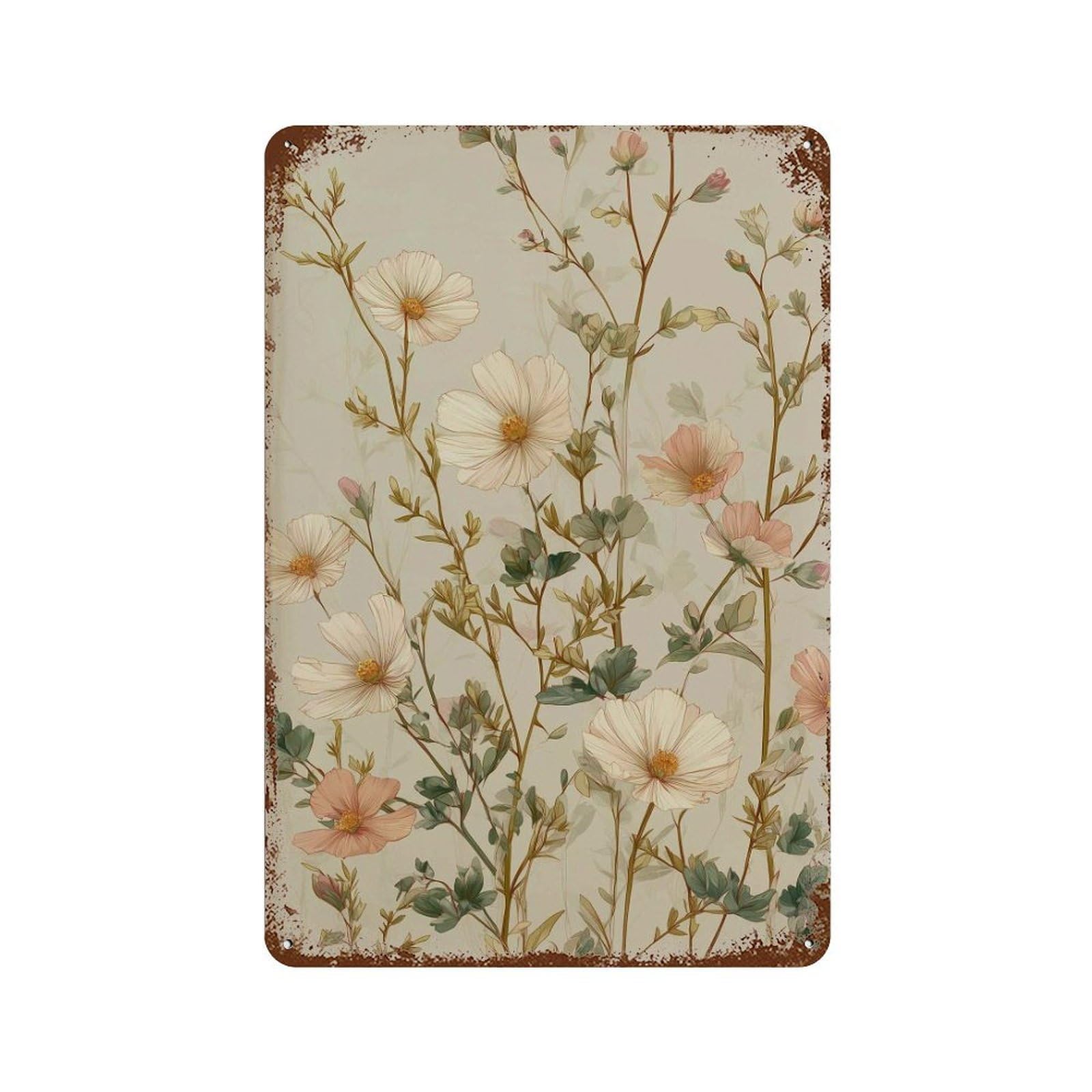 xiaoxiaoshen Soft Wildflower Cottagecore Botanical Neutral Floral Nature Romantic Pastel Work Wall Decor Art Metal Tin Poster Modern Home Decor Art Home Bar Shop Decorations Vintage Sign 30x20cm