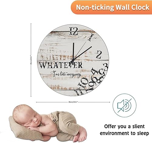 Miniatura 2 de Relojes de pared de madera divertidos Whatever I'm Late Anyways Reloj de pared silencioso sin tictac, funciona con pilas, decorativo para cocina,