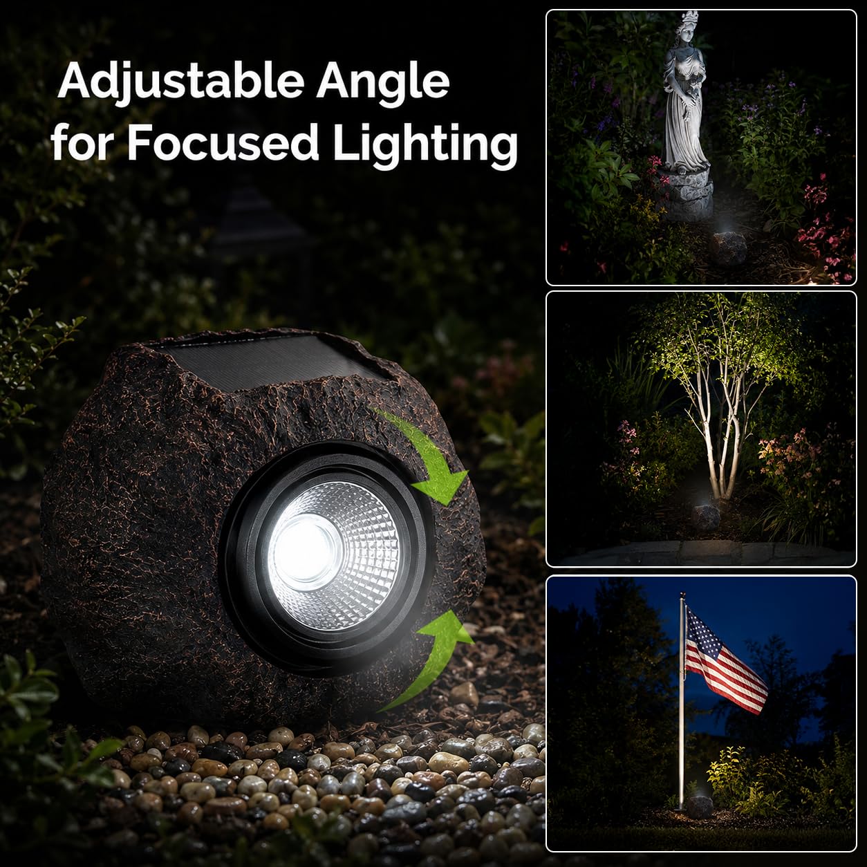 VISFLAIR Luci solari a forma di roccia, confezione da 4 faretti a LED a energia solare, impermeabili, decorativi per giardino, vialetto, vialetto, cortile, paesaggio, patio