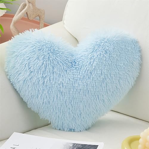 MOOWOO Almohada de corazón esponjosa de felpa para el día de la madre, almohadas peludas para regalos, color sólido, almohada decorativa con cierre