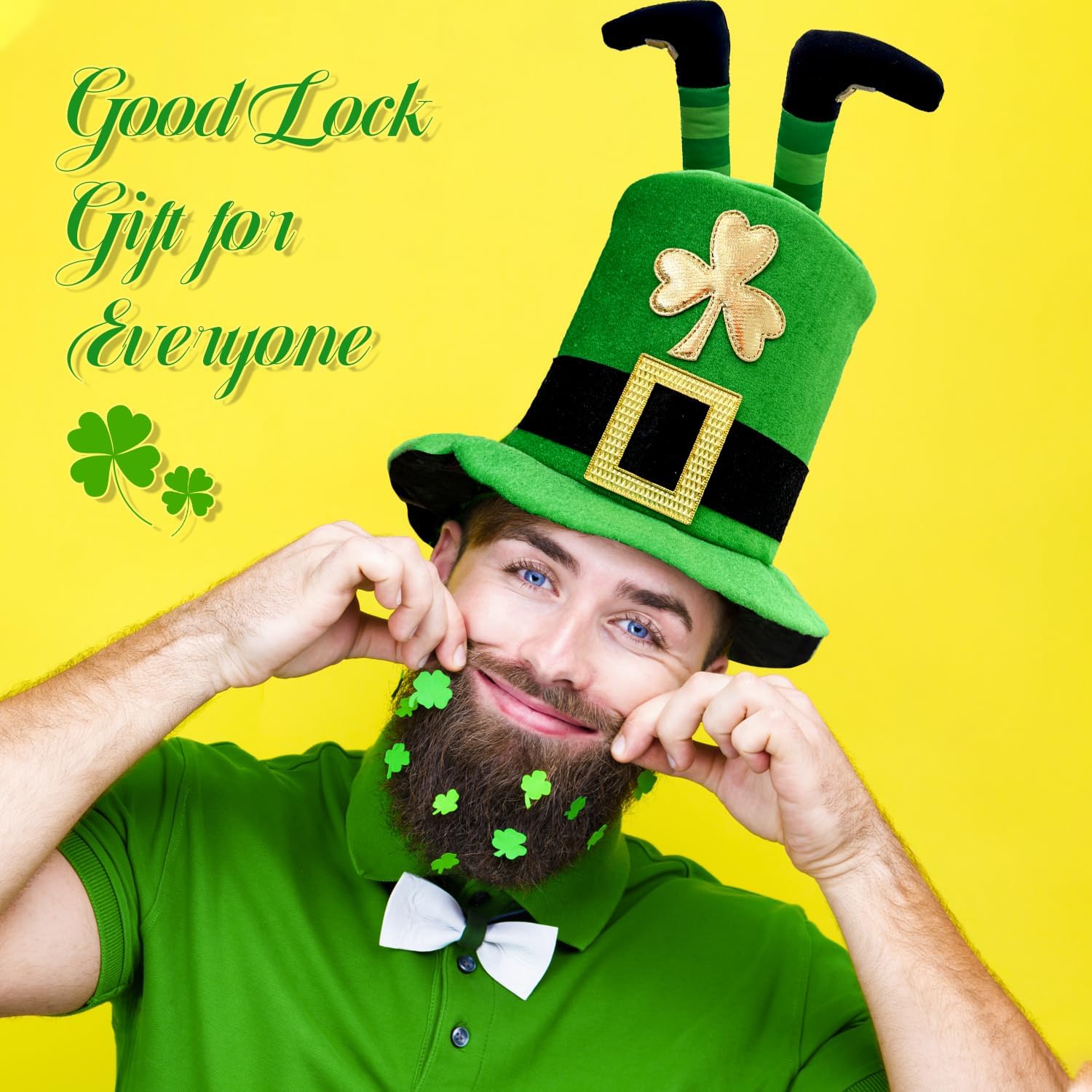 St. Patrick's Day Top Hat, Tree Topper Hat Green Velvet Leprechaun Costume Accessory with Shamrock, Funny Irish Party Favors & Parade Outfit for Adults Men Women