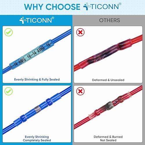 Miniatura 3 de TICONN 1250 conectores de alambre termorretráctiles, kit de terminales eléctricos marinos automotrices impermeables, surtido de conectores de