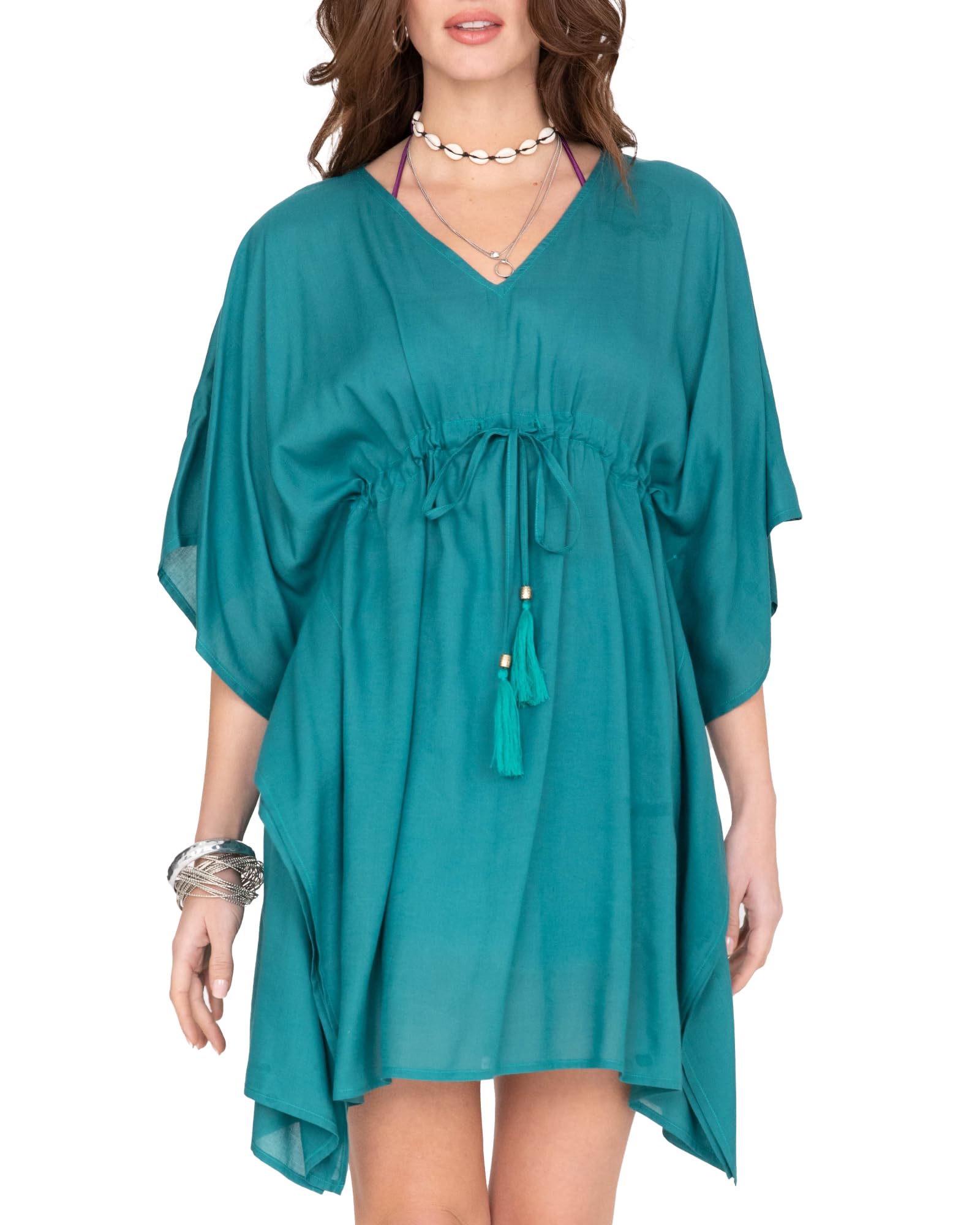 likemary Kaftan Beach Coverups for Women UK – Ladies Short Caftans – Swimwear Cover Ups for Beach, Pool, Cruise & Holidays Aqua Blue