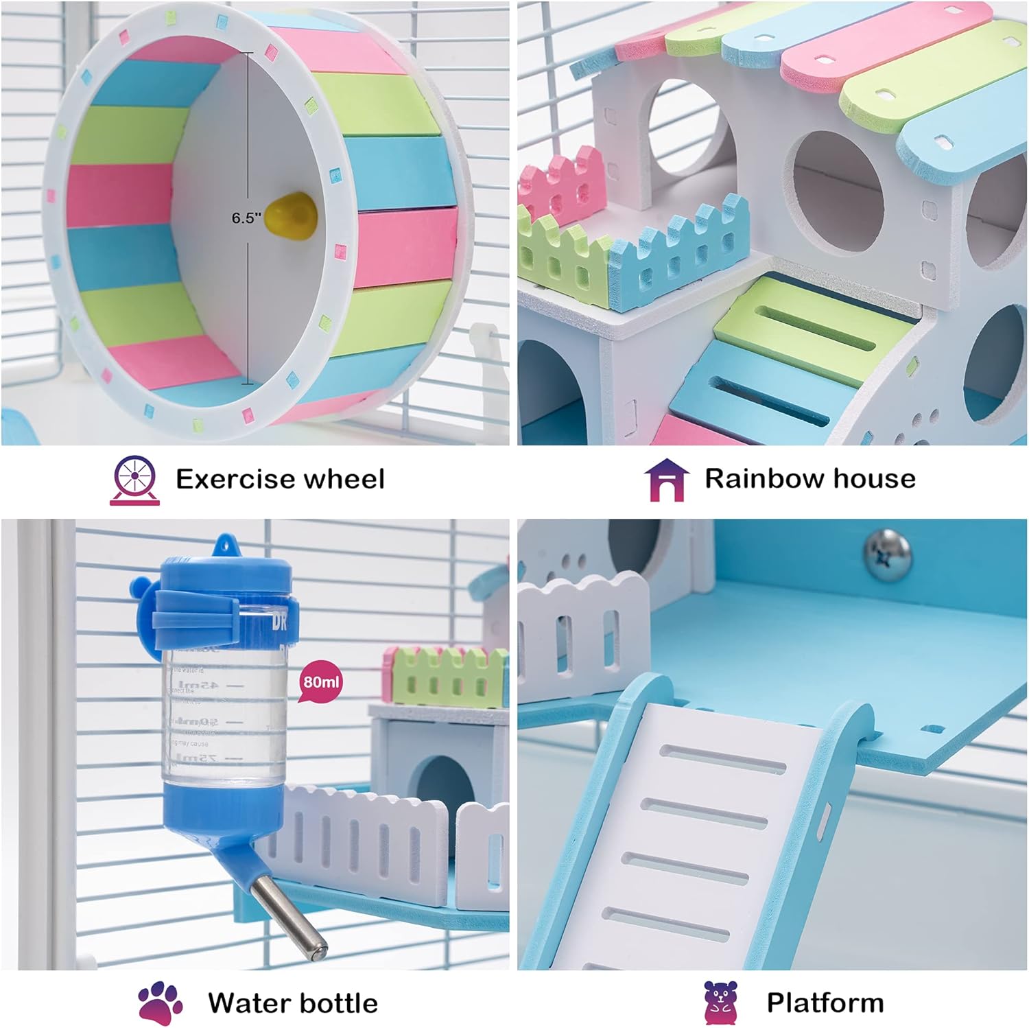 ROBUD Large Hamster Cage Gerbil Haven Habitat Small Animal Cage (Acrylic) : Pet Supplies