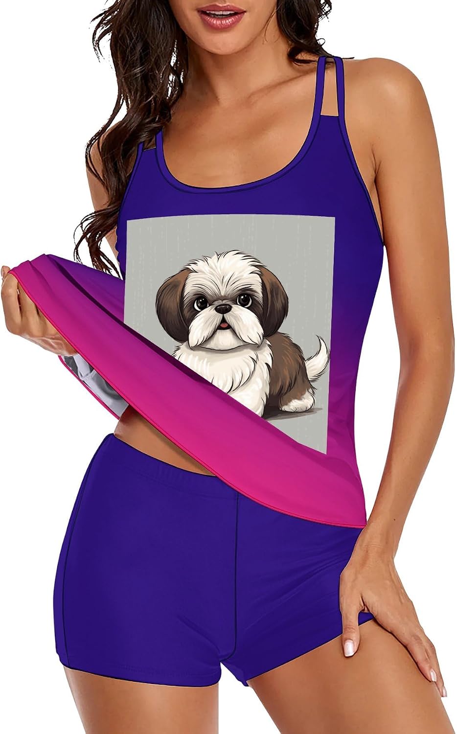 Shih Tzu Dog Tankini Swimsuit for Women 2026 Two Piece Bathing Suit Swim Top with High Waisted Bottom