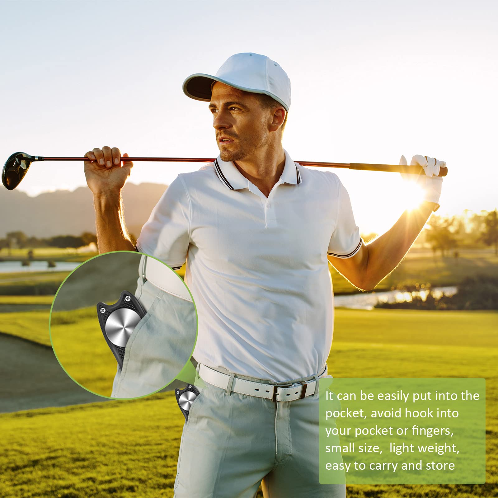 Strumento di Riparazione Divot Golf in Acciaio Inossidabile Forcone Pieghevole con Pennarello, Nero
